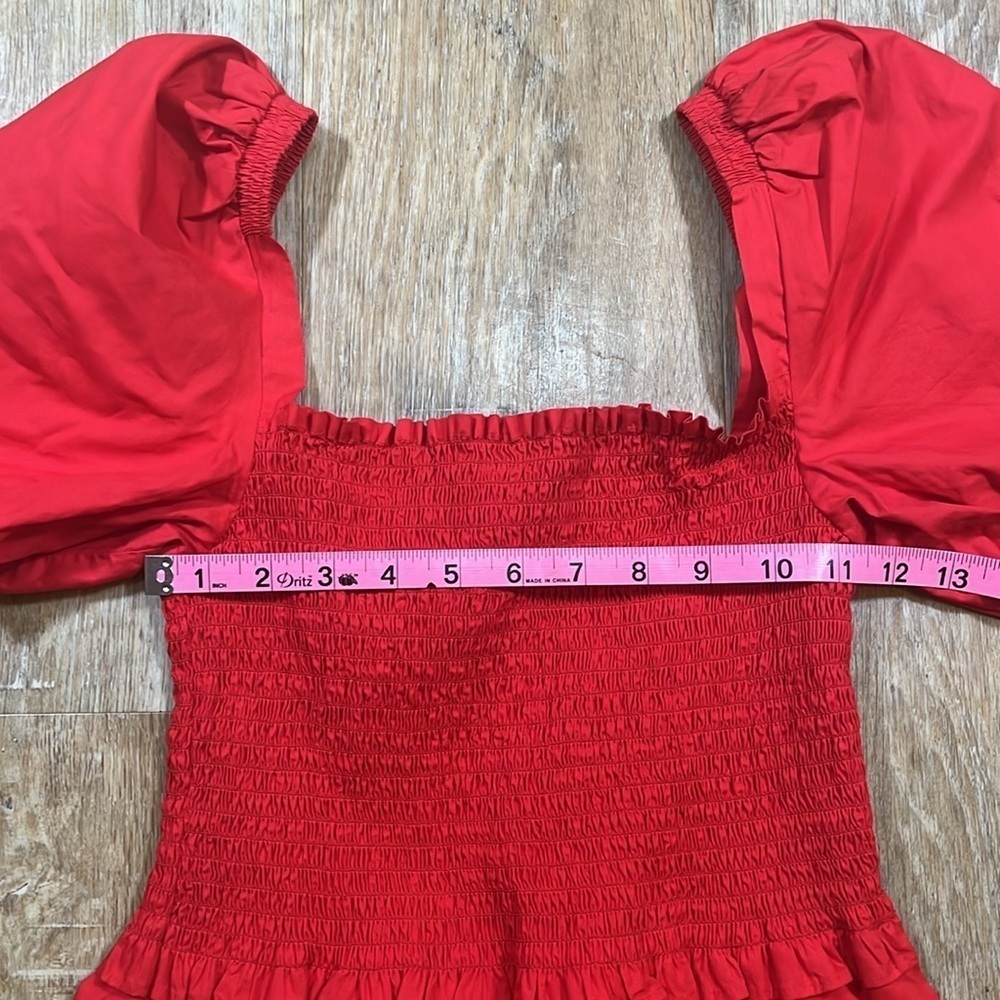 French Connection Rhodes Red Smocked Mini Dress Cotton Like New Women's Size 2 - Picture 11 of 13